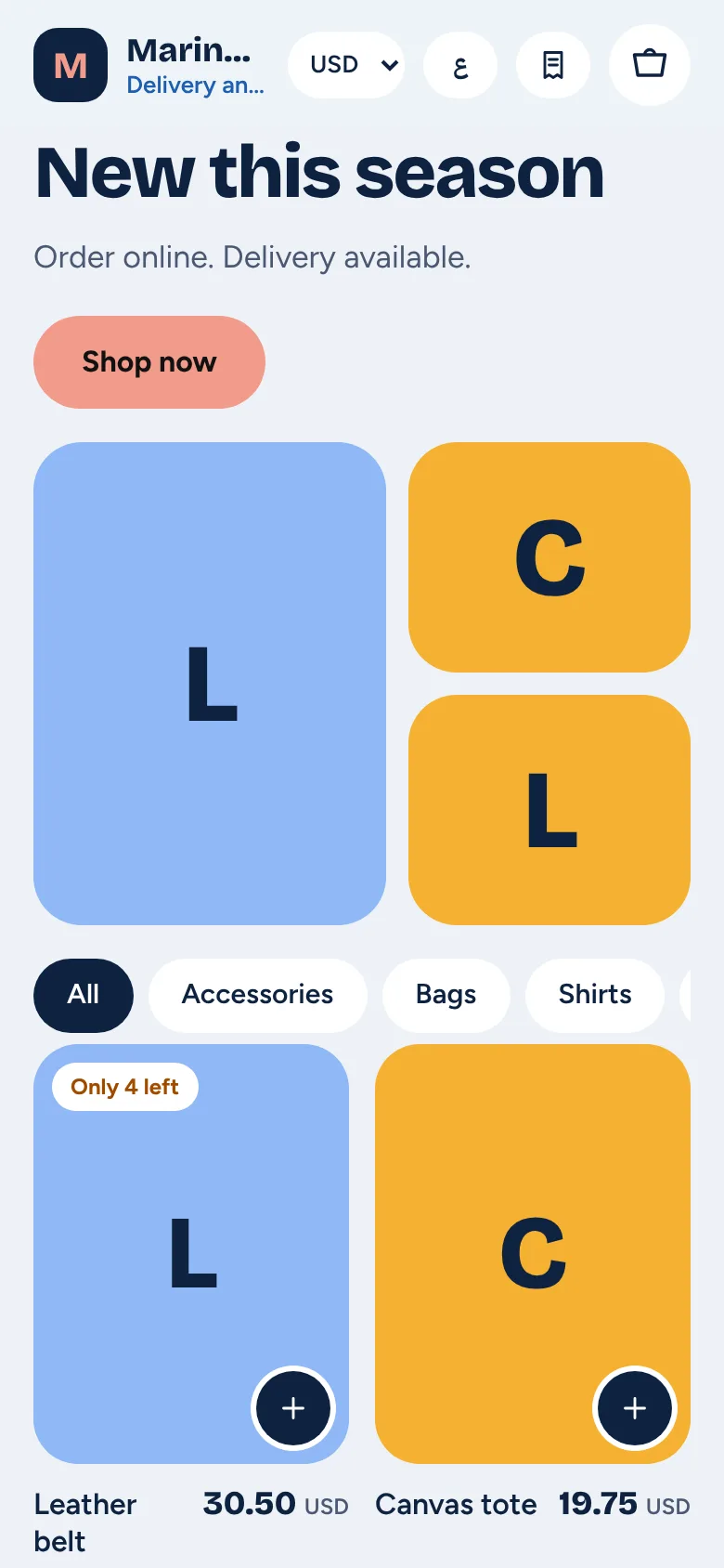 A clothing store's PosWave web shop on a phone